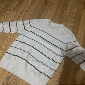 GAP Men's Crewneck Sweater - Cream and Brown Stripes